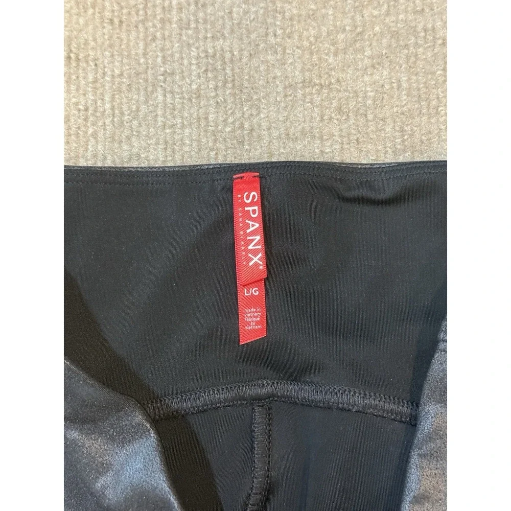 Spanx By Sara Blakely Leggings Womens Large Black Faux Leather Shaping Skinny